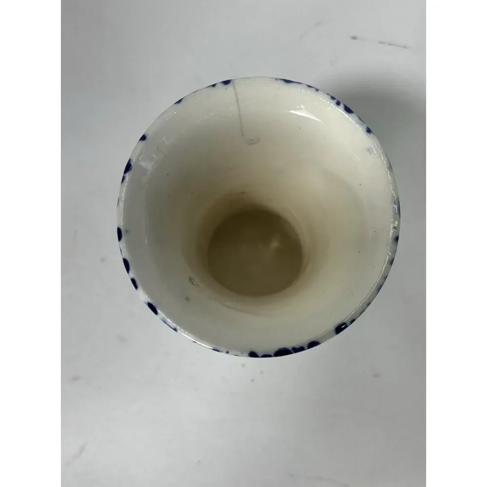 Antique Meco Czecho Slovakia Blue Spongeware Floral Art Pottery Vase 6